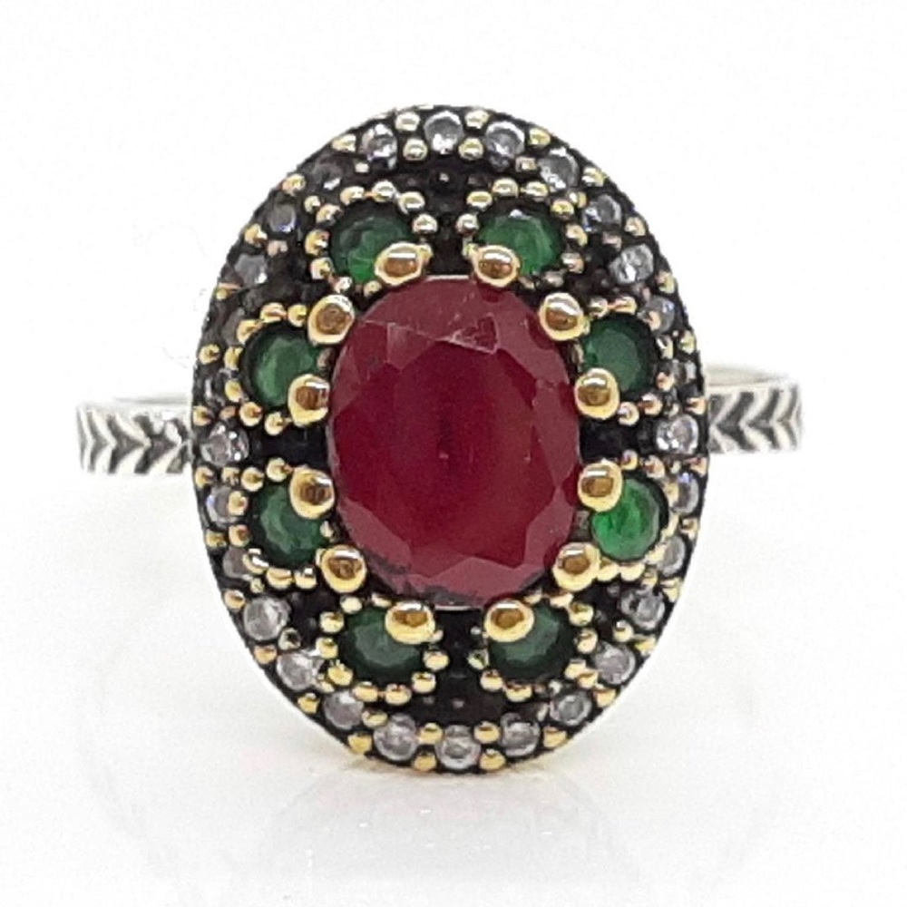 New Size: 8.5 & 4.20ctw Ruby, Emeralds & Sapphires Ring